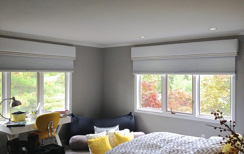 Cornice With Nail Heads And Blackout Hunter Douglas Duette
