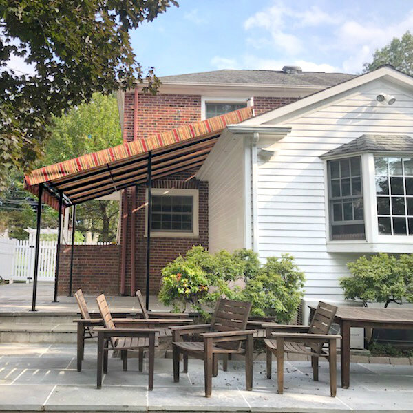 Red Orange Brown Stationary Awning Chatham Nj